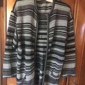 Sweater classic buckle blk/wht stripe sz L cotton linen